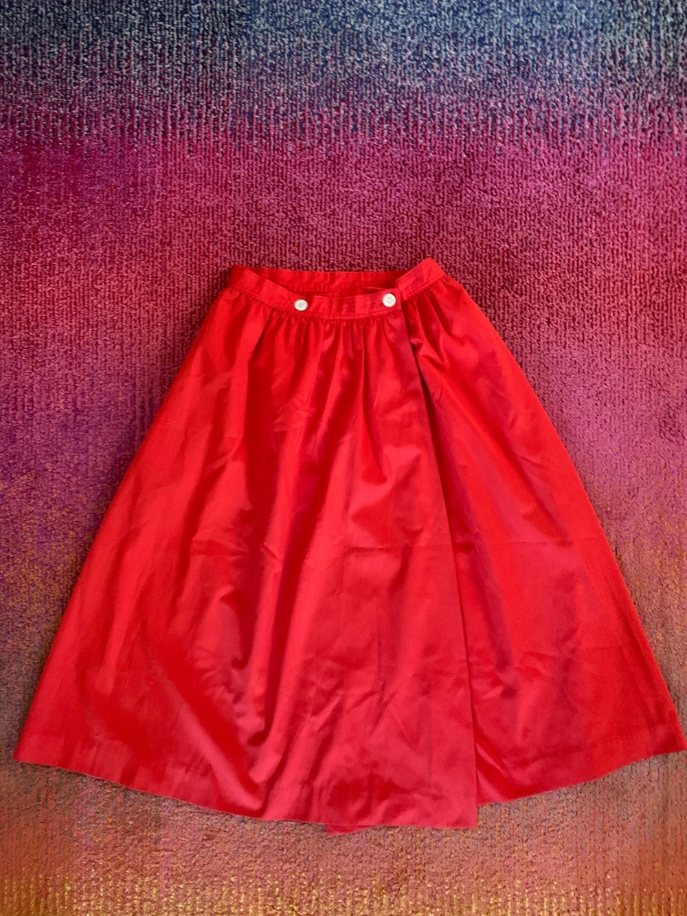 Women's Vintage Red Wrap Skirt with Button Waist